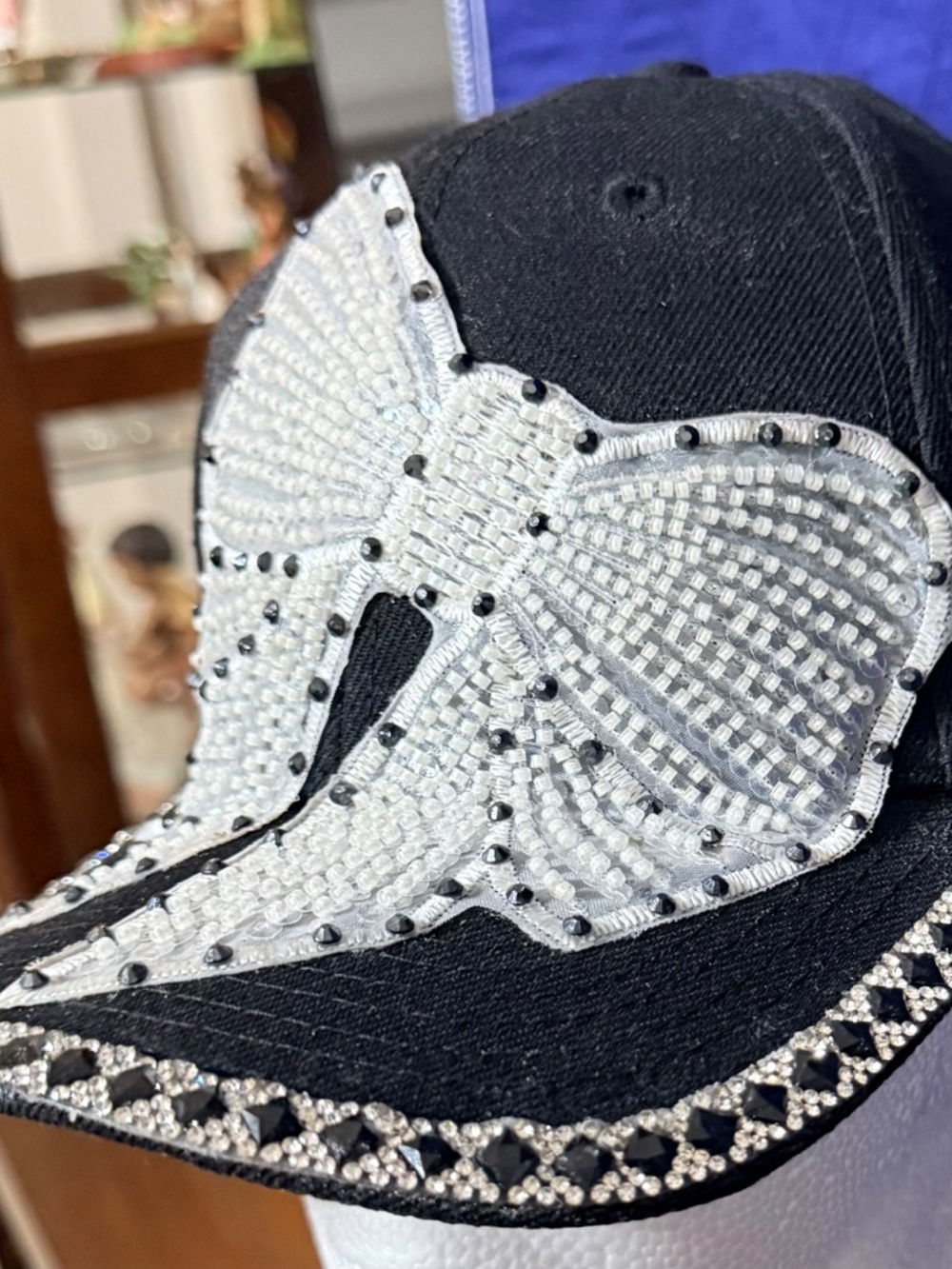 Rhinestone Bow Statement Ball Cap – Custom Hand-Decorated - Picture 5 of 5